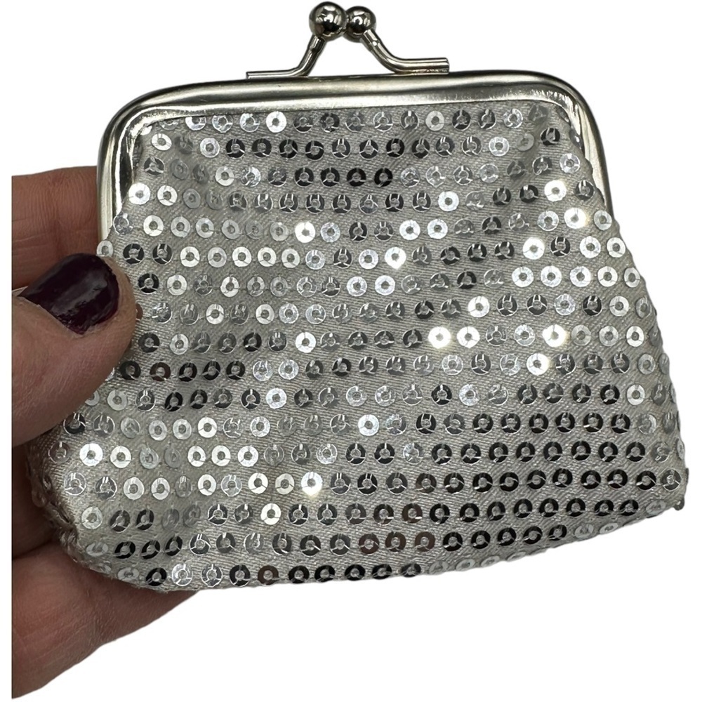 Silver Sequin Coin Micro Purse Silver Cross Purple Sparkling 18m Ginger Snap NWT - Picture 5 of 12
